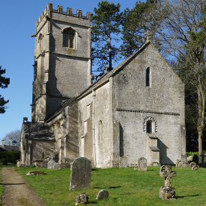 Elkstone Church with sunny blue skies