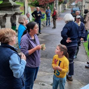 Volunteers stop for a teabreak at the church