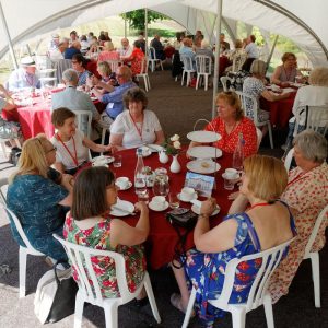 Readers sat in the marquee at Bishopsthorpe Palace garden