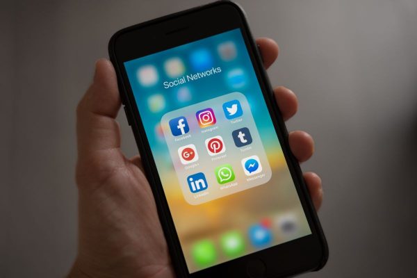 Phone with social media logos